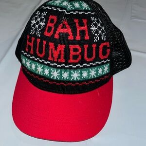 Bah Humbug red green black Christmas CAP black mesh trucker,  HAT  adjustable OS